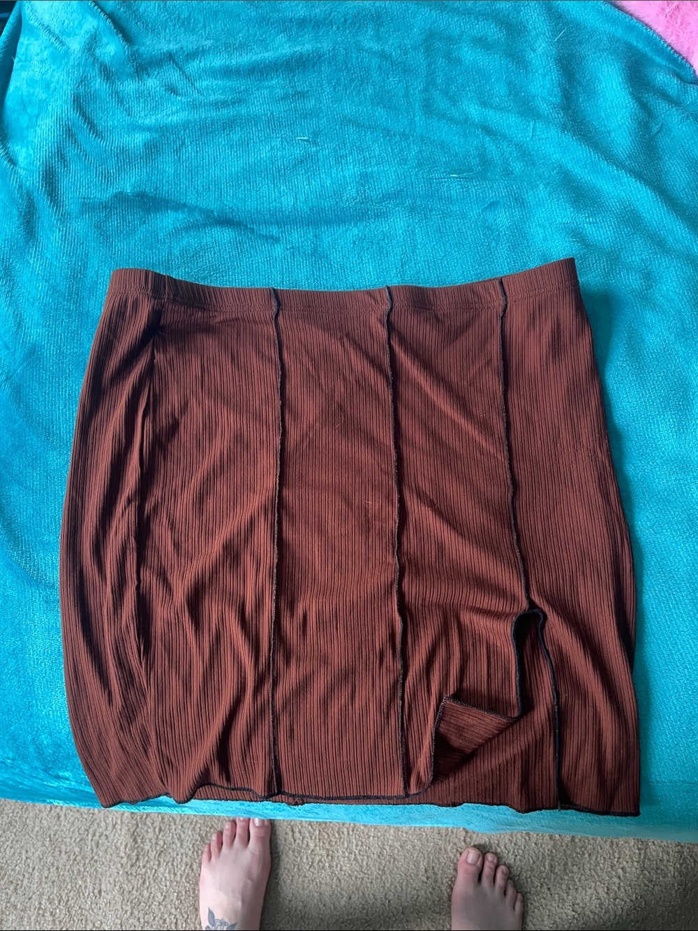 SHEIN Brown Ribbed Mini Skirt